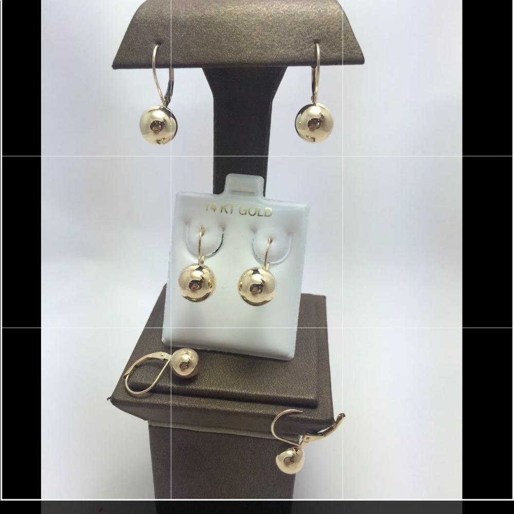14K Pure Solid White/Yellow Gold Ball Earrings